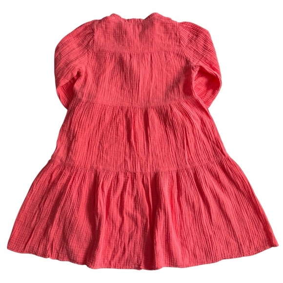 Honorine Giselle Ruffled Tiered Gauze Cotton Mini Dress Small S Neon Coral - Picture 7 of 9
